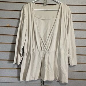 d&co Denim And Company Top Shirt Blouse 3/4 Sleeves XL EUC Solid‎ Beige